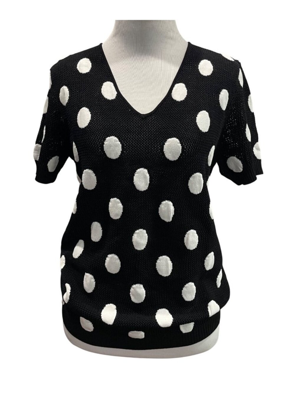 Vtg Joseph A Polka Dot Sweater Top PL Black Retro Rockabilly 90s Fairy Grunge